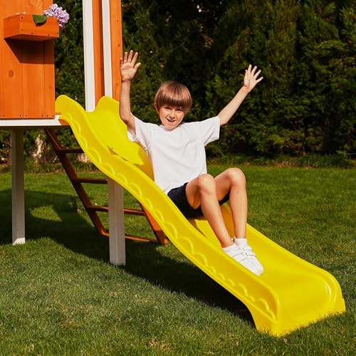 Avenlur Modern Wooden Outdoor Swing Set with Clubhouse & Slide Yellow