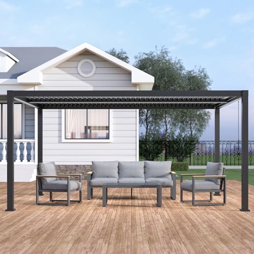 RoyalCraft 12'x16' Adjustable Louvered Pergola Heavy-Duty Aluminum Black