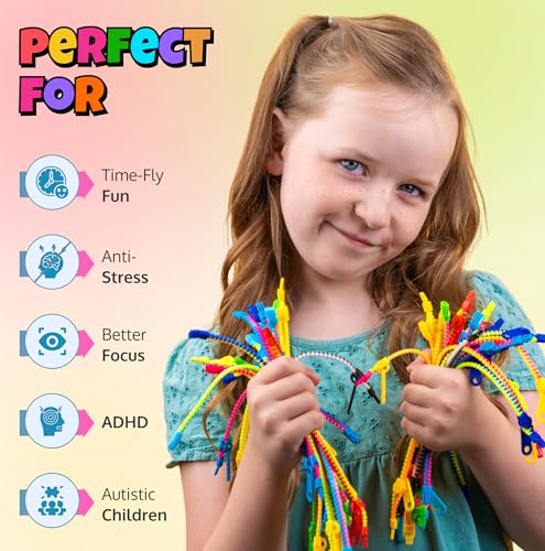 UpBrands Bulk Fidget Toys Zipper Bracelets 7.5 Inches Neon Colors
