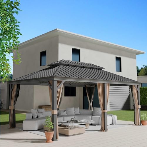 Yardsight 12' x 18' Hardtop Gazebo with Aluminum Frame and Steel Double Roof