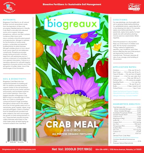 Biogreaux Crab Meal All Purpose Organic Fertilizer 4-4-0 OMRI Listed 2000 Pound