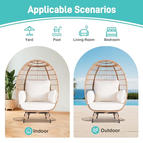 OTSUN Egg Chair Set of 2 Oversized Wicker Basket Lounger with 4 Cushions 440lb Capacity Ivory