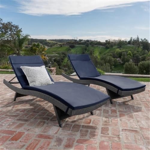 Noble House Salem Outdoor Adjustable Wicker Chaise Lounge Set of 2 Grey