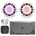 Enrock Marine Flush Mount Waterproof Bluetooth Controller with 2X 8" RGB LED Speakers & 4-Channel Boat Amplifier