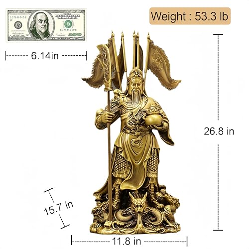 FENGSHUI-CAISHEN Guan Yu Statue Brass 27 Inch