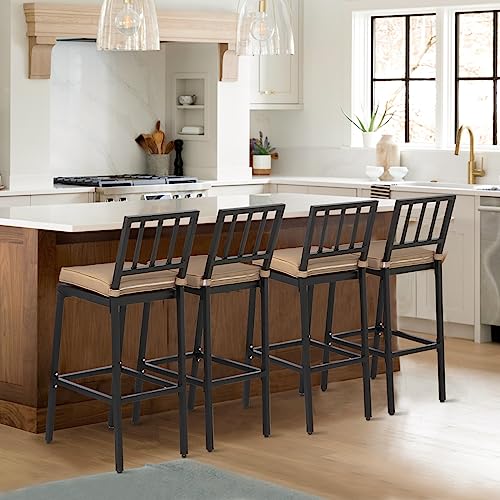 ONLYCTR 7 Piece Outdoor Bar Set with Cushions, Metal Patio Bar Table and Stools, Black