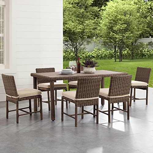 Crosley Furniture Bradenton 7-Piece Outdoor Dining Set Weathered Brown with Sand Cushions