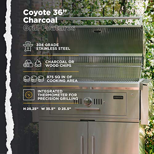COYOTE OUTDOOR LIVING 36-Inch Built-in Charcoal Grill C1CH36 Stainless Steel