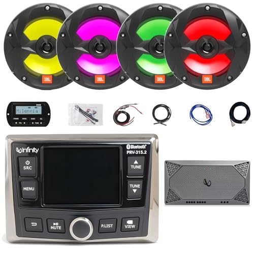 Enrock Marine Infinity PRV-315.2 Marine Radio Receiver with 4x 6.5" RGB LED Speakers & Amplifier Black LED