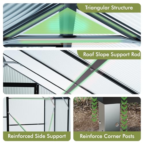 Sylviera Heavy Duty Outdoor Greenhouse with PC Panels, 8x14FT Black