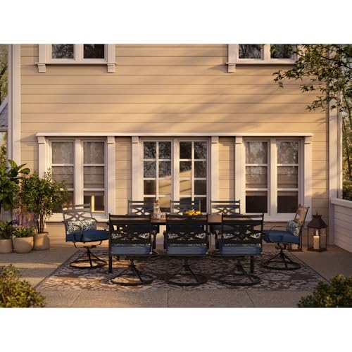 Hanover Montclair 9-Piece Outdoor Dining Set with 8 Swivel Rocker Chairs and Table, Navy