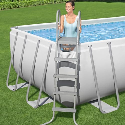 Bestway Rectangular Metal Frame Above Ground Swimming Pool Set Gray