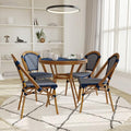EMMA + OLIVER Soie Bistro Set Navy & White Rattan with Natural Frame