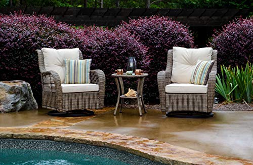 Tortuga Outdoor Rio Vista Bistro Set with Swivel Glider Chairs and Side Table Sandstone Wicker
