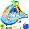 Whubefy Inflatable Crocodile Water Slide with Blower Blue