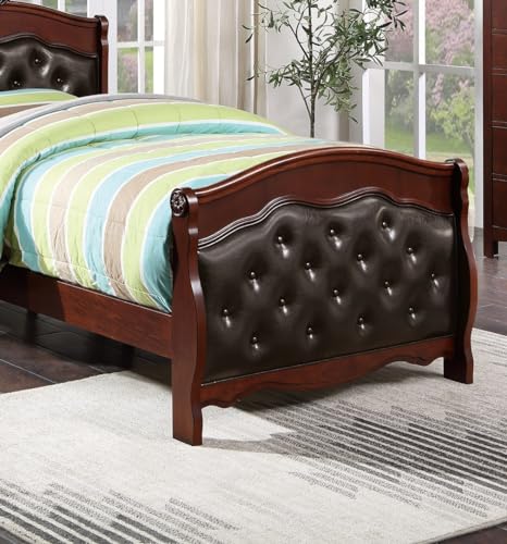 Kaimei Dark Cherry Twin Bed Espresso Faux Leather
