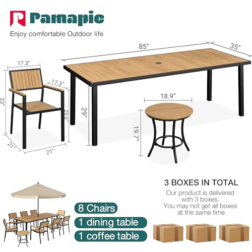 Pamapic 10-Piece Patio Dining Set Outdoor Aluminum Furniture with Teak Table Top and 8 Stackable Chairs