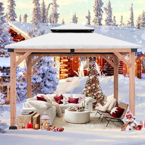 ABCCANOPY Wood Gazebo 11x11 Black - Outdoor Patio Wooden Gazebo with Hardtop Metal Double Roof