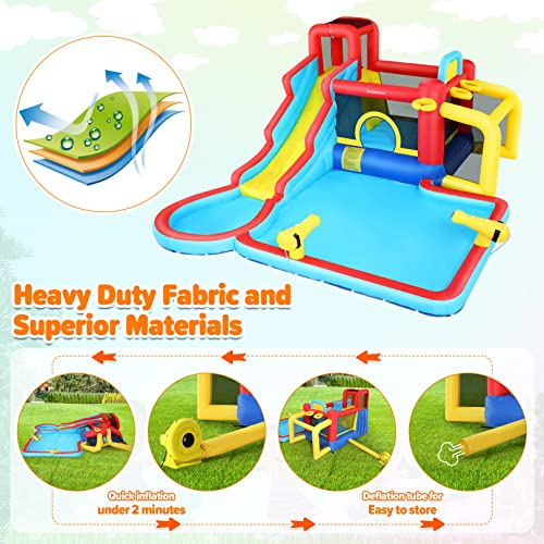 AKEYDIY Inflatable 10-in-1 Bounce House Water Slide with Splash Pool & 620W Blower