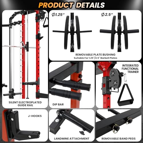 Hipicute Power Cage Smith Machine 2400 LBS All-in-One Red