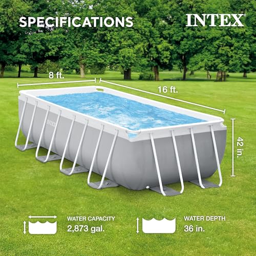 Intex Prism Frame Rectangular Above Ground Swimming Pool Set Light Grey