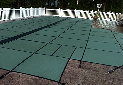 GLI Pool Products HyPerLite 15x30 Ft Rectangular Solid Safety Cover System with Pump Green