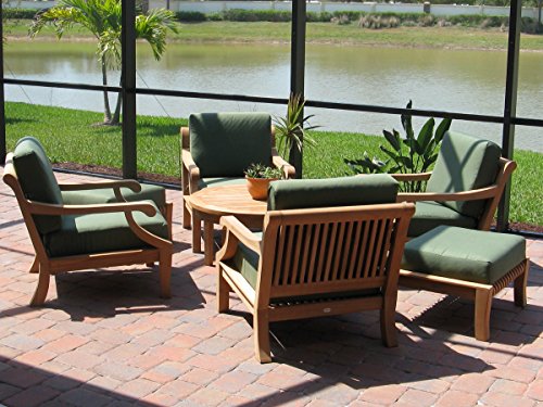 WholesaleTeak Giva 7Pc Teak Sofa Lounge Chair Set with 4 Chairs, 2 Ottomans & Coffee Table