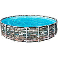 Power Steel Bestway 56881E 20-Ft Diameter Frame Round Above Ground Swimming Pool Set Multi