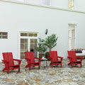 Merrick Lane Ridley Adirondack Chairs Set of 4 with Cup Holders, Weather Resistant Poly Resin Red