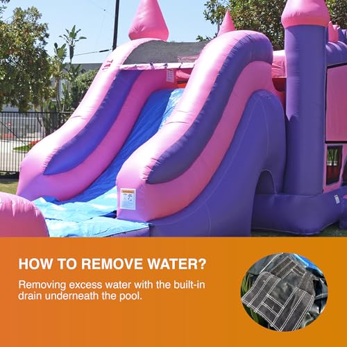 JumpOrange Commercial Inflatable Princess Bounce House Slide Combo with Blower Pink/Purple/Blue