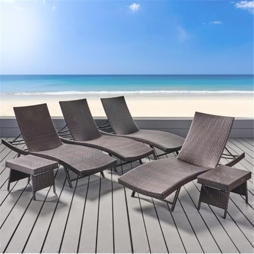 Noble House Kauai 6 Piece Outdoor Wicker Chaise Lounge Set Brown