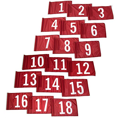 Vispronet Numbered Golf Flags (18) 20in x 14in Red & White #1-18