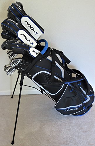 Pro X Golf Mens Complete Golf Set Tall Men Forged Ti Driver, 3 Wood, 3, 4, 5 Hybrids, Irons, Sand Wedge Putter Regular Flex