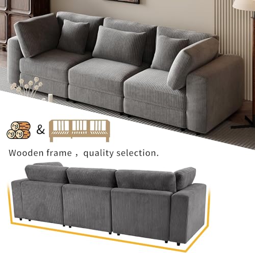 Merax 105" Comfy 3-Seater Sofa with Removable Back Cushions and 5 Pillows Grey