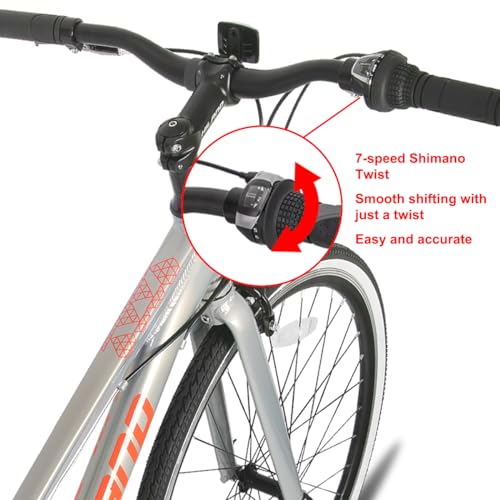 HH HILAND Hiland Hybrid Bike Shimano Drivetrain 7 Speeds 700C Wheels Silver