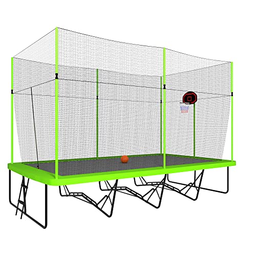 NicBex Outdoor Rectangular Trampoline with Enclosure 10ft x 17ft Green