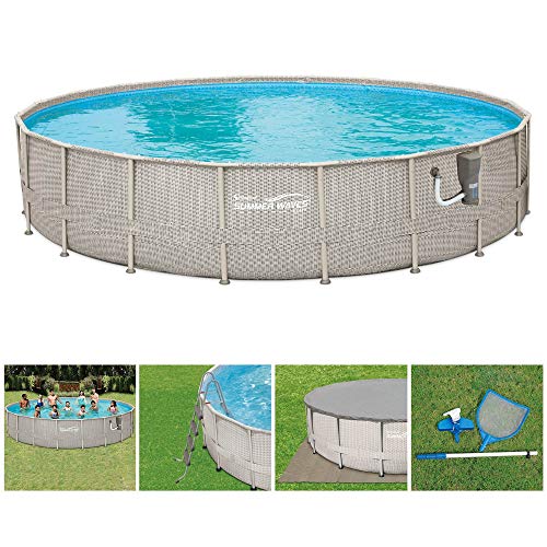 Summer Waves 20ft x 48in Above Ground Swimming Pool Set with Ladder & Cover Gray