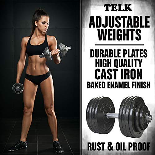 TELK Adjustable Dumbbells 200 LBS Pair Gloss Finish Secure Collars Black 200lb
