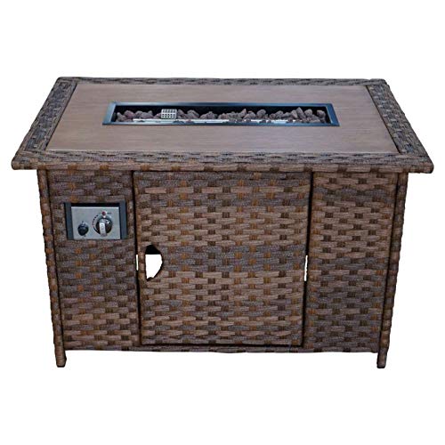 Courtyard Casual 5240 Costa Mesa 5-Piece Seating Set with Loveseat, Club Chairs, End Table & Gas Fire Pit Brown