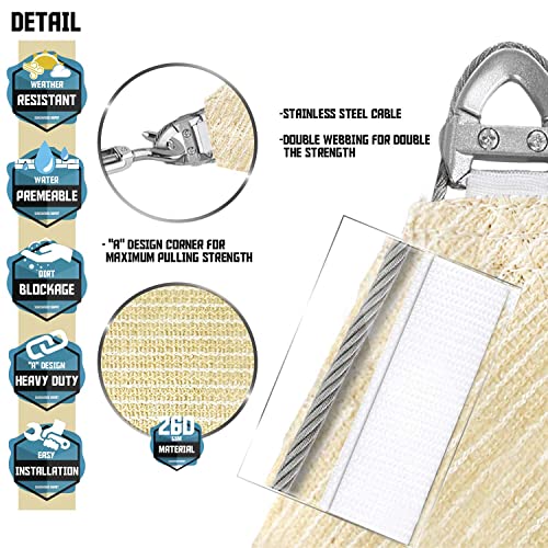 TANG Sunshades Depot A Ring Design Steel Cable Reinforcement Sun Shade Sail 18' x 44' Rectangle Beige
