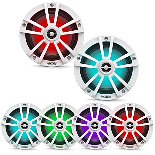 Enrock Marine Bluetooth AM/FM Radio Digital Media Receiver with 4x 6.5" Multicolor LED Speakers and Amplifier Wiring Kit