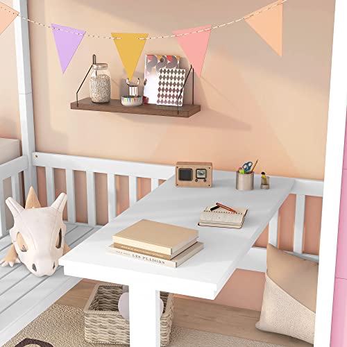Harper & Bright Designs Twin Size Loft Bed with Stairs and Desk Pink