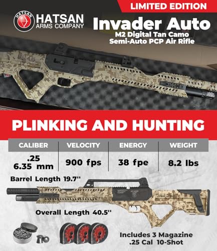 Wearable4U Hatsan Invader Limited Edition .25 Cal Air Rifle Digital Tan Camo Bundle with Pellets and Targets