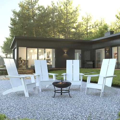 Flash Furniture Set of 4 Sawyer Modern Adirondack Chairs White