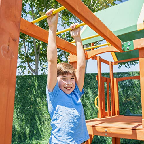 Sportspower Olympia Wood Swing Set with 3 Swings, Slide & Monkey Bars Natural/Green