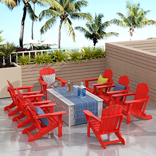 WO WESTIN OUTDOOR HDPE Outdoor Adirondack Folding Chairs Set of 8 Red