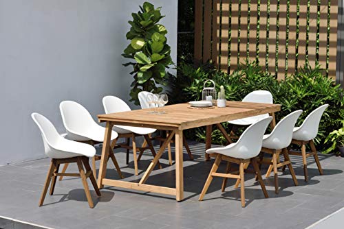 Amazonia Keystone 9-Piece Oval Patio Dining Set Grade A Teak Wood White