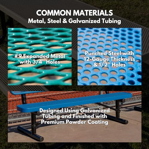 COATEDOUTDOORFURNITURE Heavy-Duty Portable Outdoor Bench Thermoplastic Coated Punched Steel Commercial-Grade Light Blue