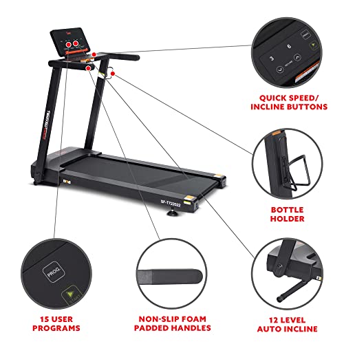 Sunny Health & Fitness Slim Folding Treadmill with 12-Level Auto Incline Black