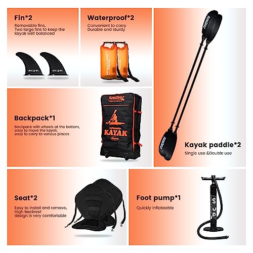 FunWater Inflatable Fishing Kayak 13’X33”X14” Portable Recreational Kayak Orange/White